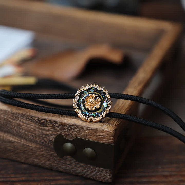 Cravate bolo à motif tournesol doré de style vintage