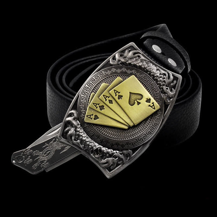 Ceinture en cuir doré pour homme avec couteau pliant