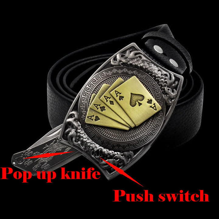 Ceinture en cuir doré pour homme avec couteau pliant