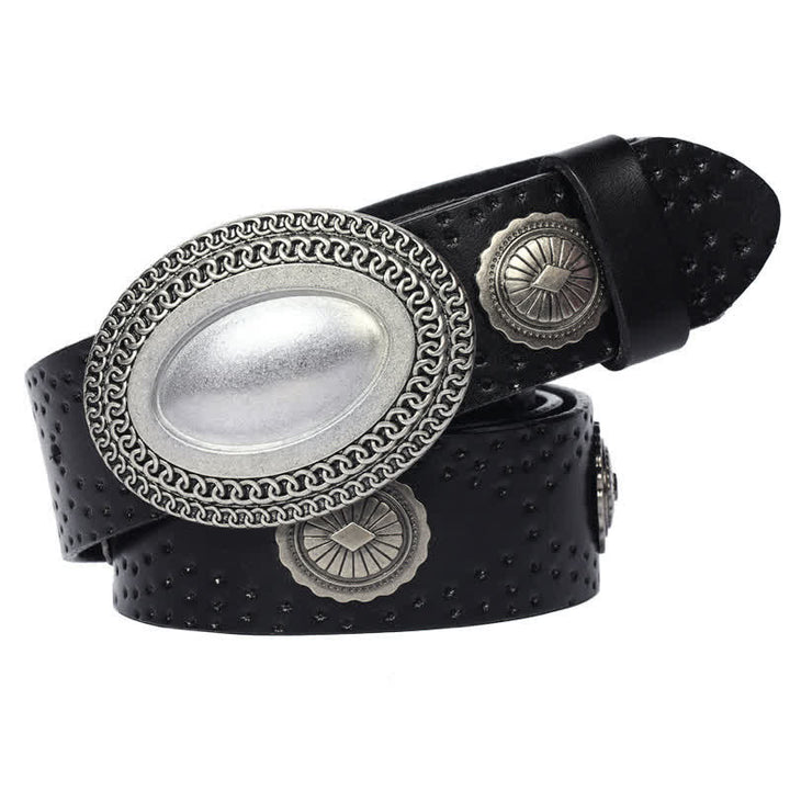 Ceinture en cuir à rivets et boucle ovale pour homme au look vintage