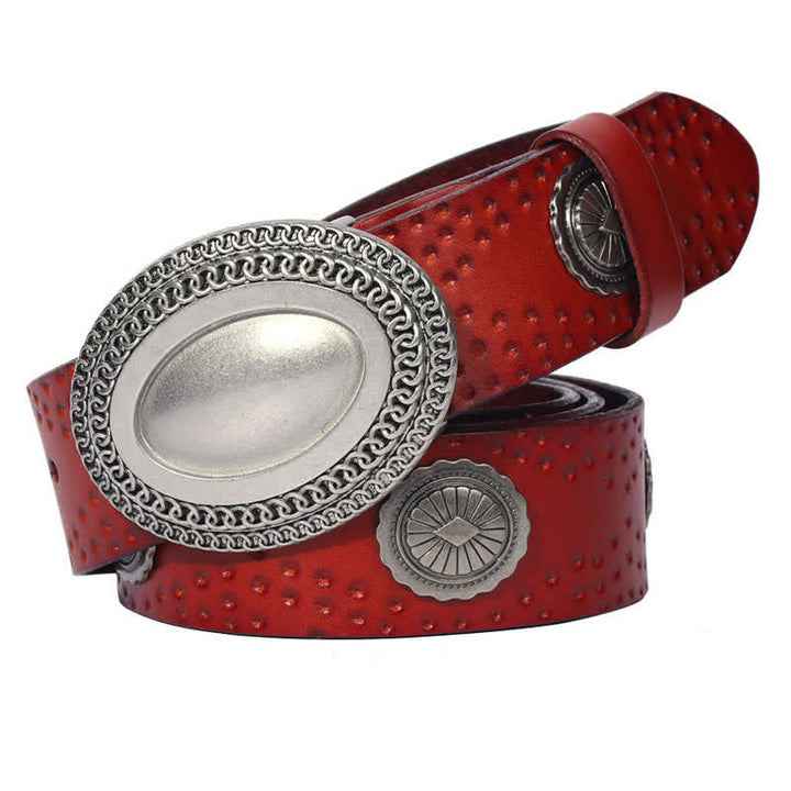 Ceinture en cuir à rivets et boucle ovale pour homme au look vintage