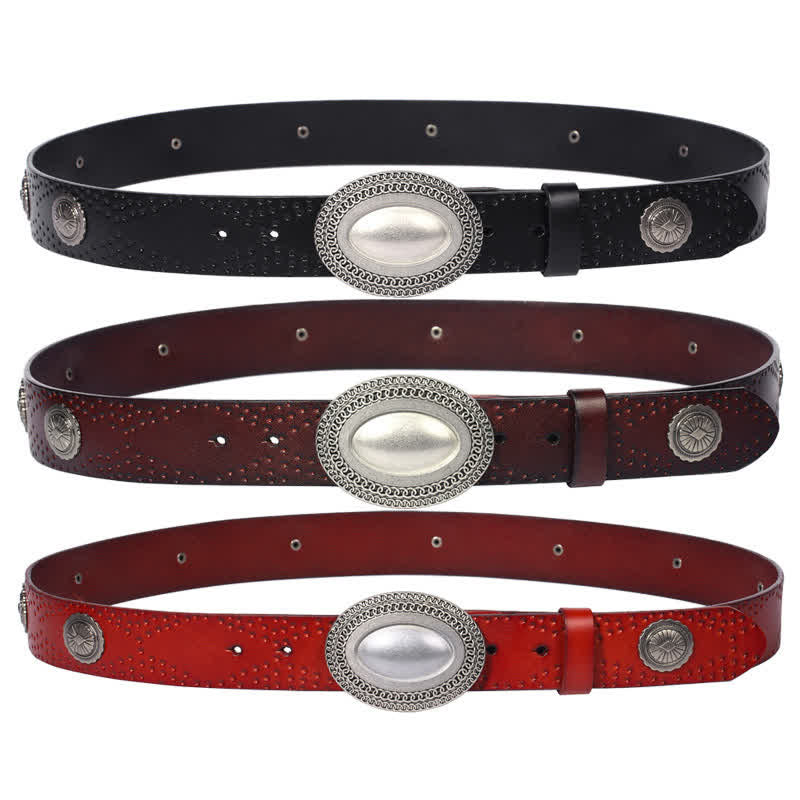 Ceinture en cuir à rivets et boucle ovale pour homme au look vintage