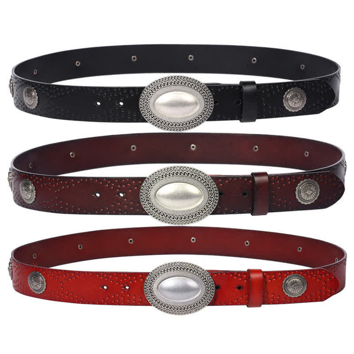 Ceinture en cuir à rivets et boucle ovale pour homme au look vintage