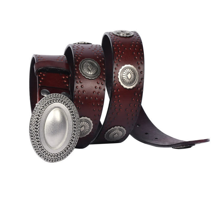 Ceinture en cuir à rivets et boucle ovale pour homme au look vintage