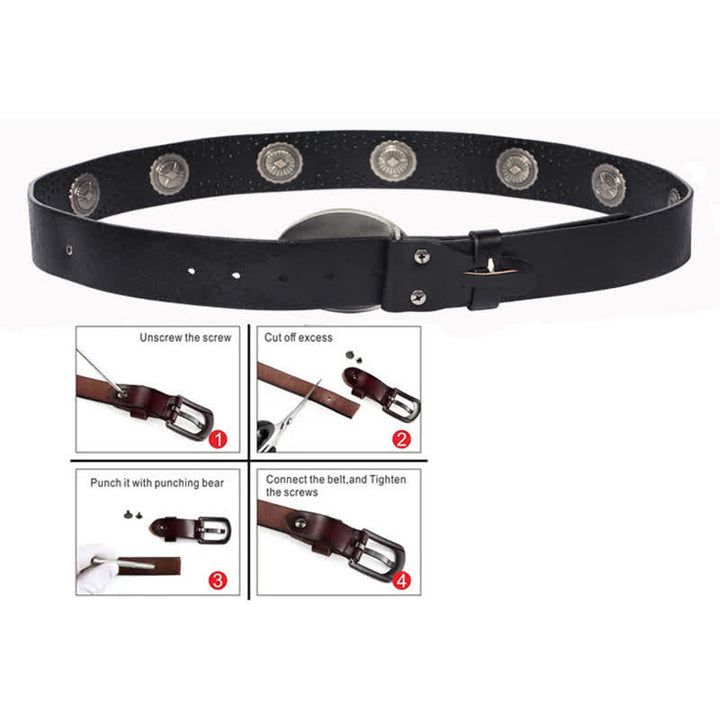 Ceinture en cuir à rivets et boucle ovale pour homme au look vintage