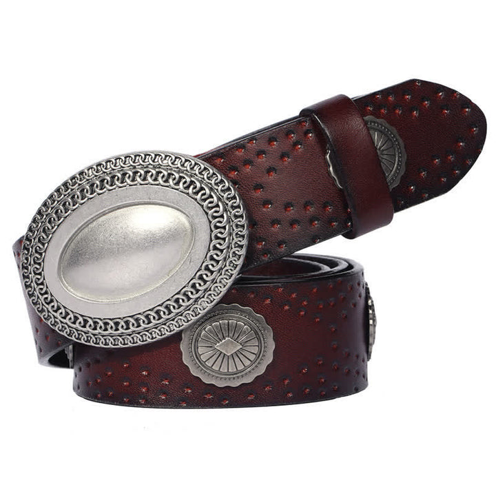 Ceinture en cuir à rivets et boucle ovale pour homme au look vintage