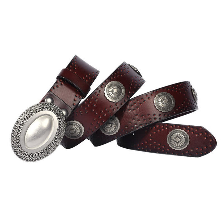 Ceinture en cuir à rivets et boucle ovale pour homme au look vintage