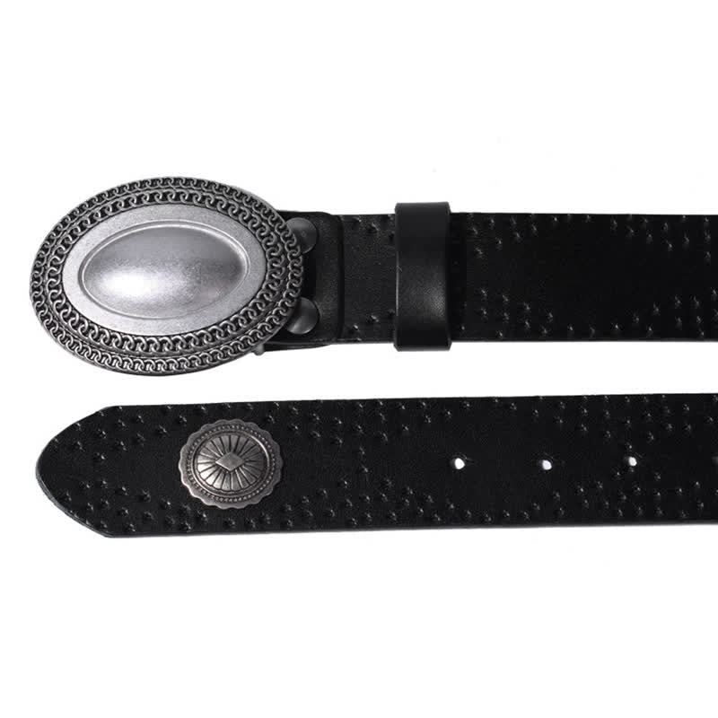 Ceinture en cuir à rivets et boucle ovale pour homme au look vintage
