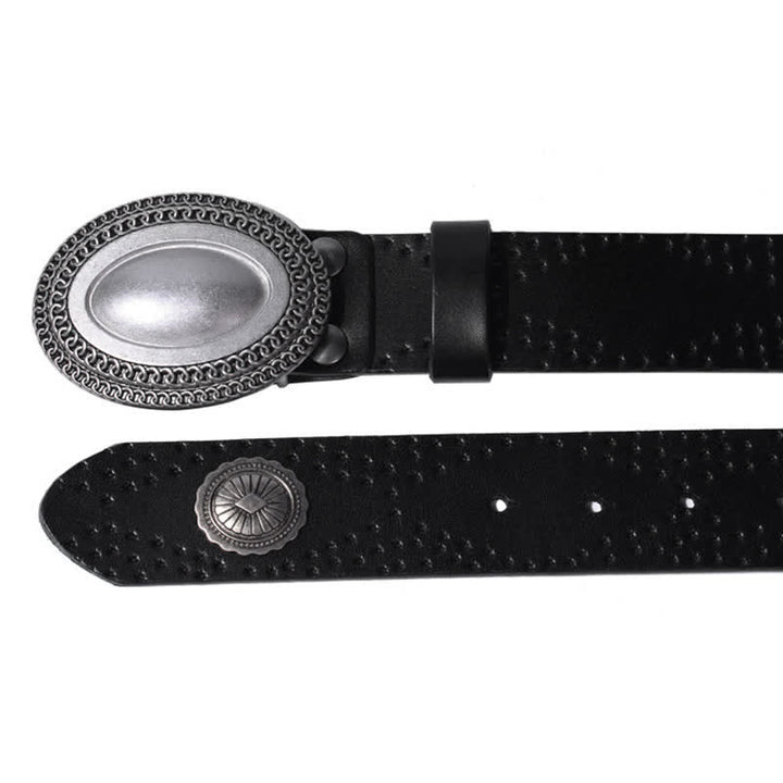 Ceinture en cuir à rivets et boucle ovale pour homme au look vintage
