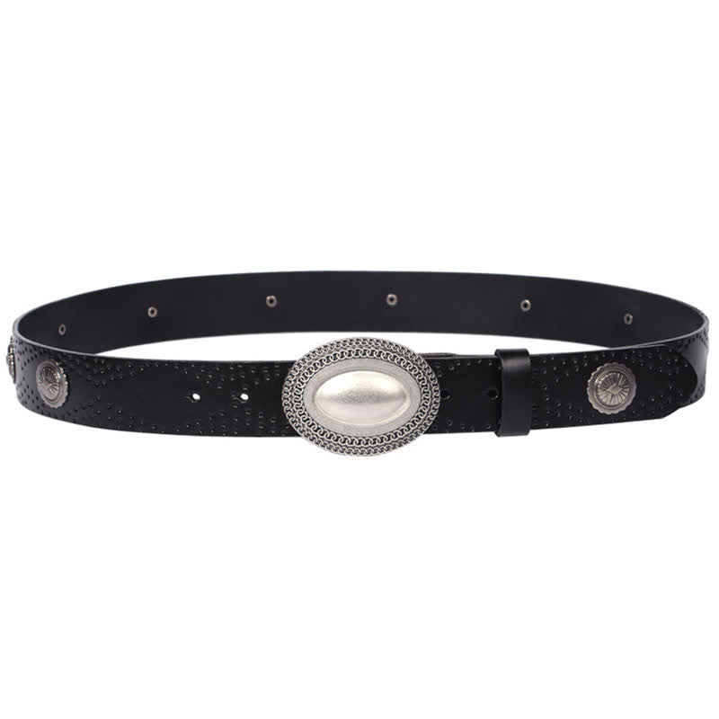 Ceinture en cuir à rivets et boucle ovale pour homme au look vintage