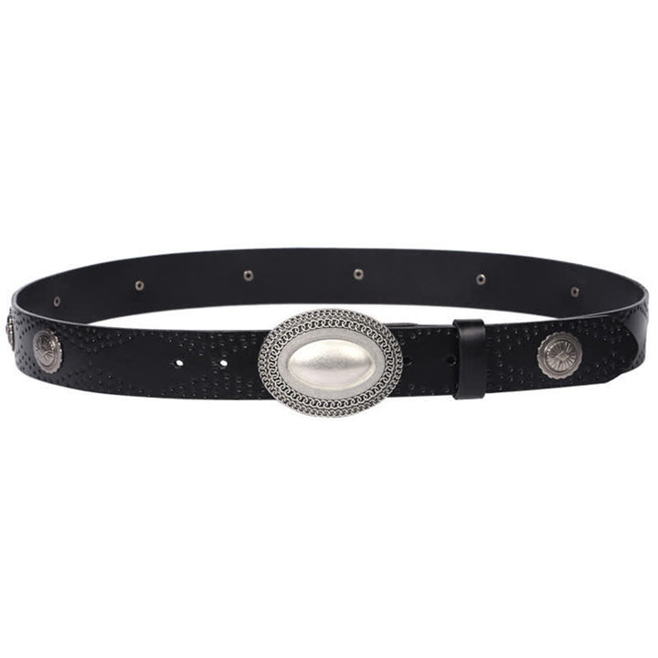 Ceinture en cuir à rivets et boucle ovale pour homme au look vintage