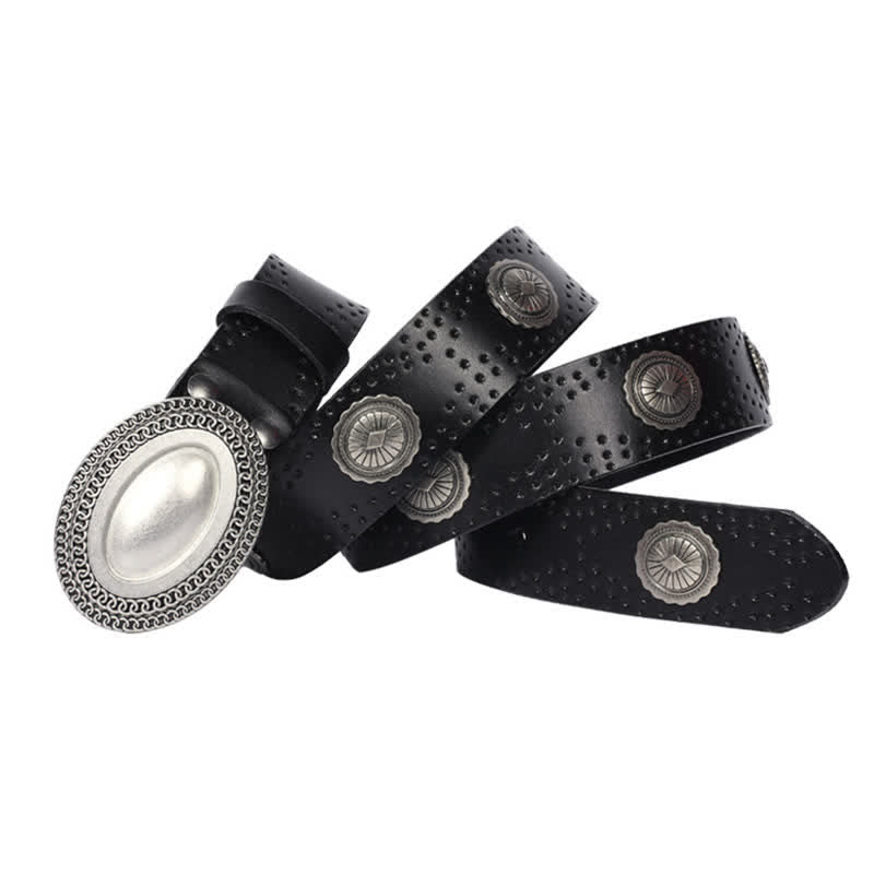 Ceinture en cuir à rivets et boucle ovale pour homme au look vintage
