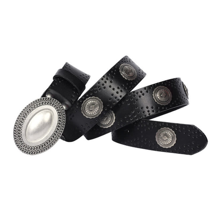 Ceinture en cuir à rivets et boucle ovale pour homme au look vintage