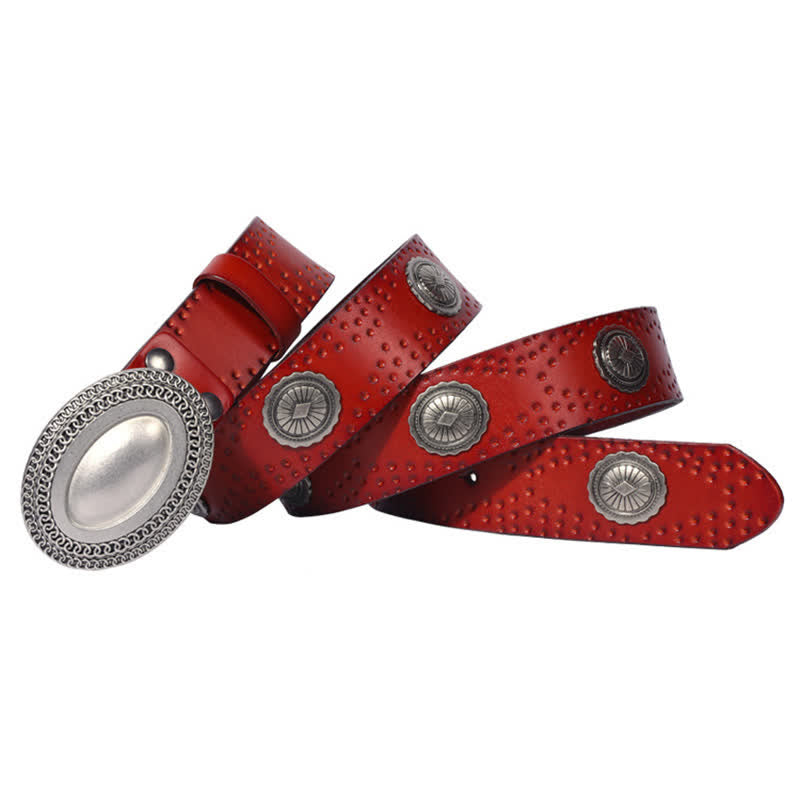 Ceinture en cuir à rivets et boucle ovale pour homme au look vintage