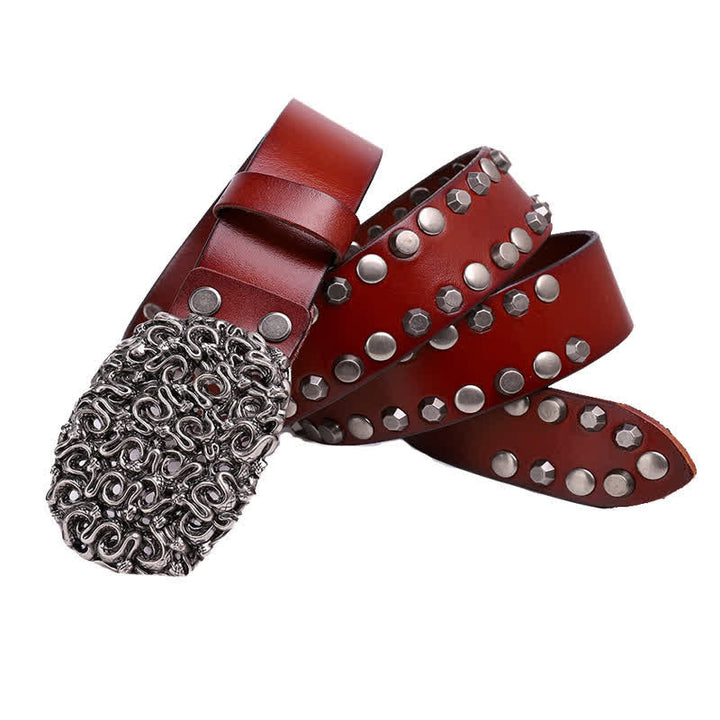 Ceinture en cuir à rivets et boucle lisse serpent pour homme