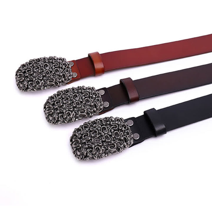 Ceinture en cuir à rivets et boucle lisse serpent pour homme