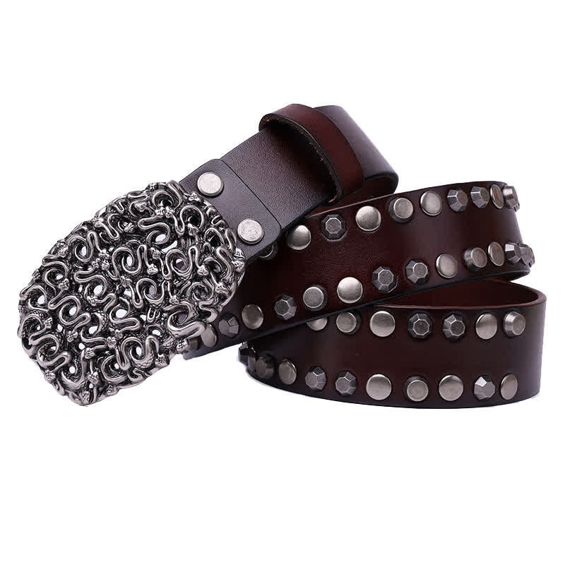 Ceinture en cuir à rivets et boucle lisse serpent pour homme