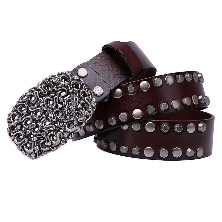 Ceinture en cuir à rivets et boucle lisse serpent pour homme