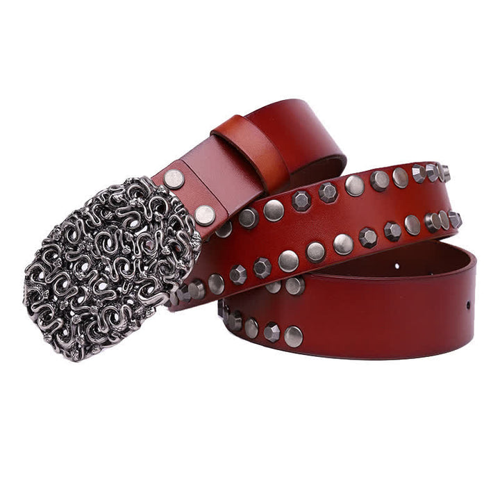 Ceinture en cuir à rivets et boucle lisse serpent pour homme