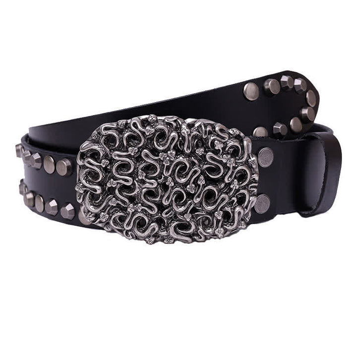 Ceinture en cuir à rivets et boucle lisse serpent pour homme