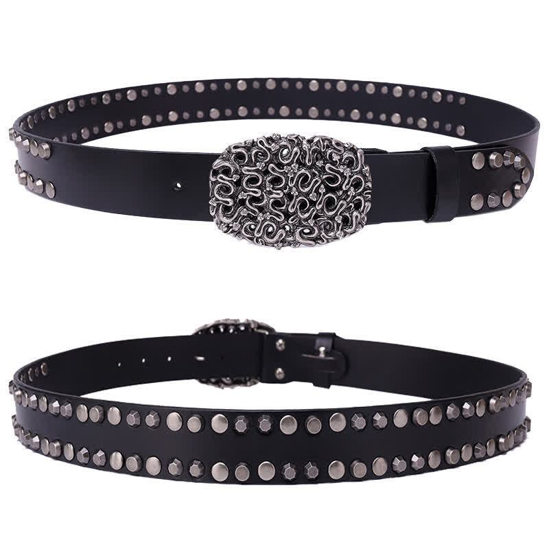 Ceinture en cuir à rivets et boucle lisse serpent pour homme