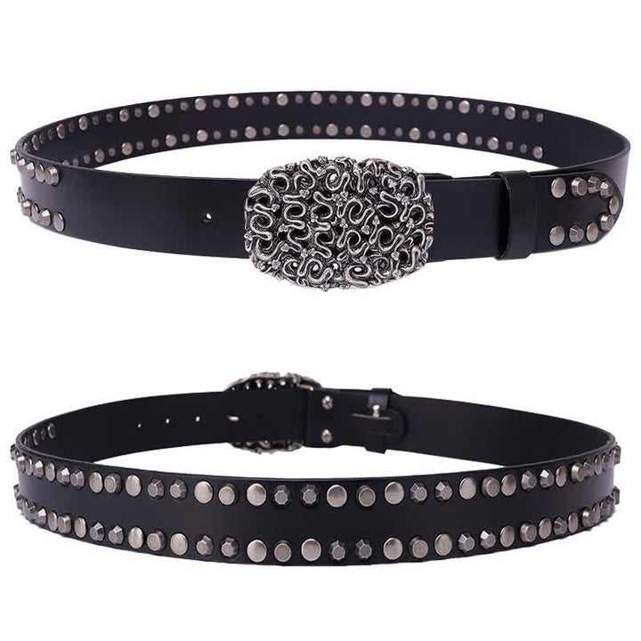 Ceinture en cuir à rivets et boucle lisse serpent pour homme