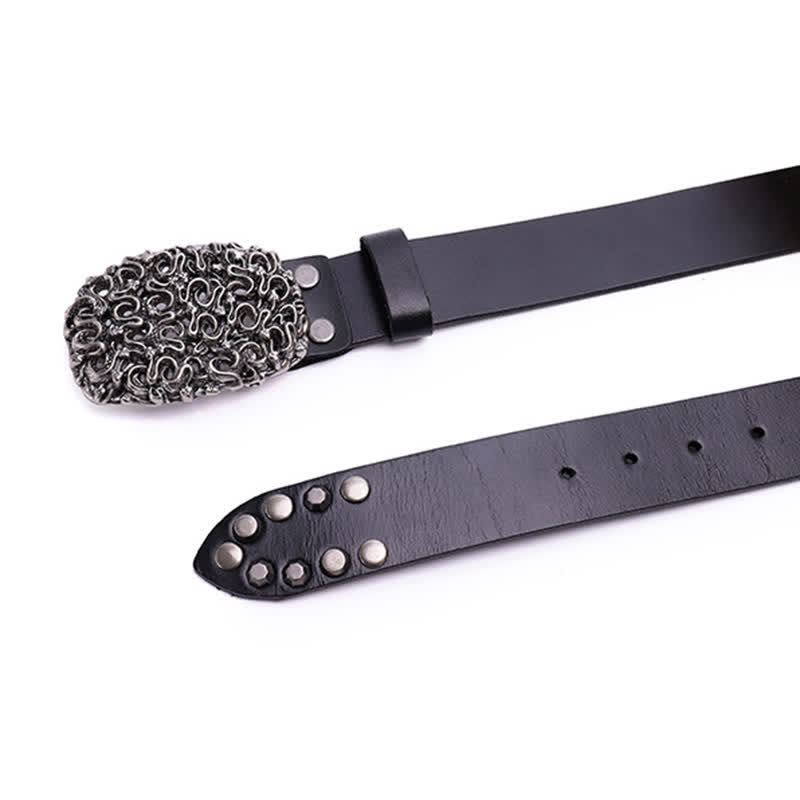 Ceinture en cuir à rivets et boucle lisse serpent pour homme