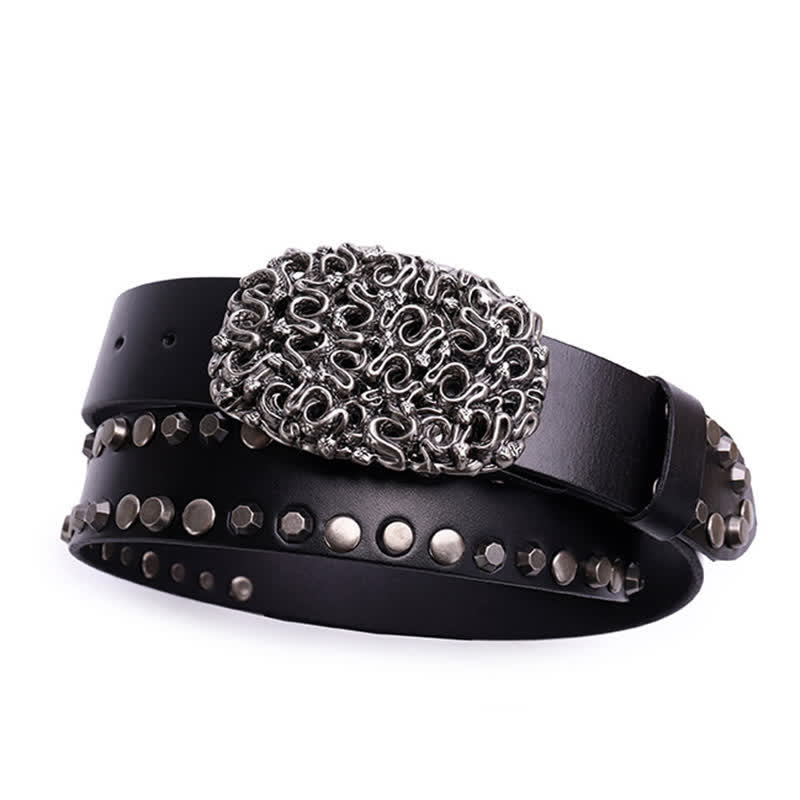 Ceinture en cuir à rivets et boucle lisse serpent pour homme