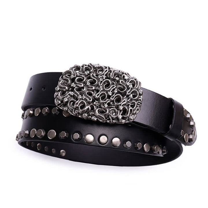 Ceinture en cuir à rivets et boucle lisse serpent pour homme
