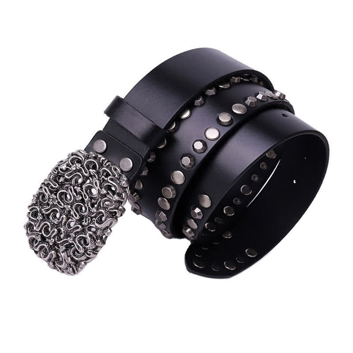 Ceinture en cuir à rivets et boucle lisse serpent pour homme