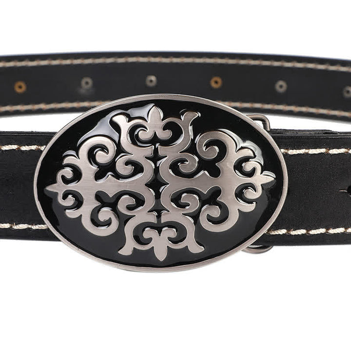 Ceinture en cuir à rivets ethniques pour hommes avec motif de fleurs sculptées et tête de lion