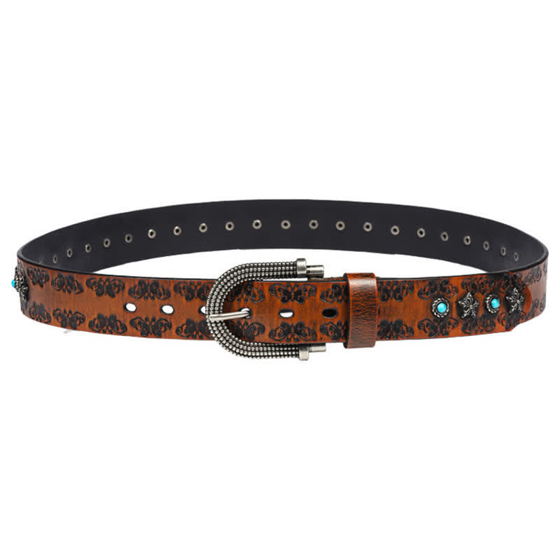 Ceinture en cuir pour homme avec incrustations turquoise et motif papillon