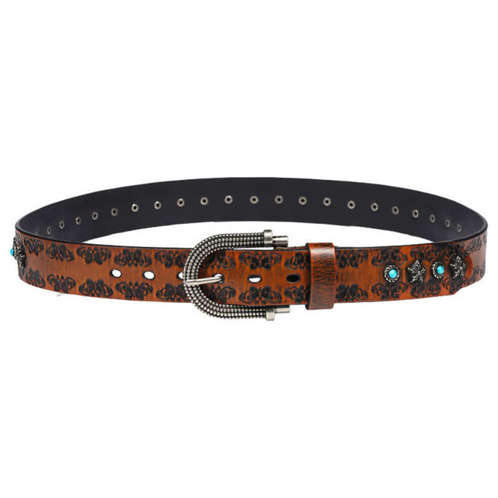 Ceinture en cuir pour homme avec incrustations turquoise et motif papillon