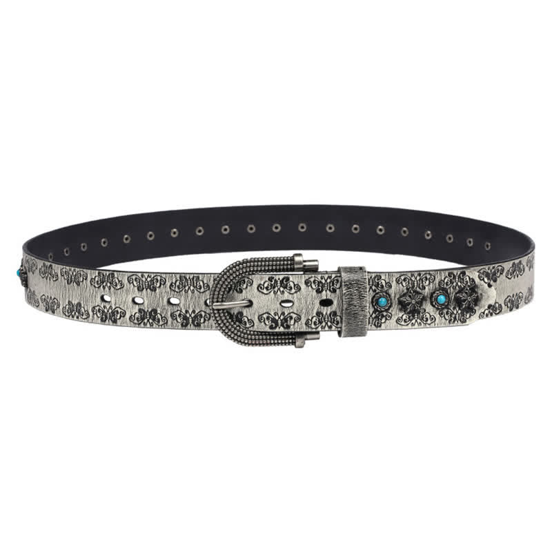 Ceinture en cuir pour homme avec incrustations turquoise et motif papillon