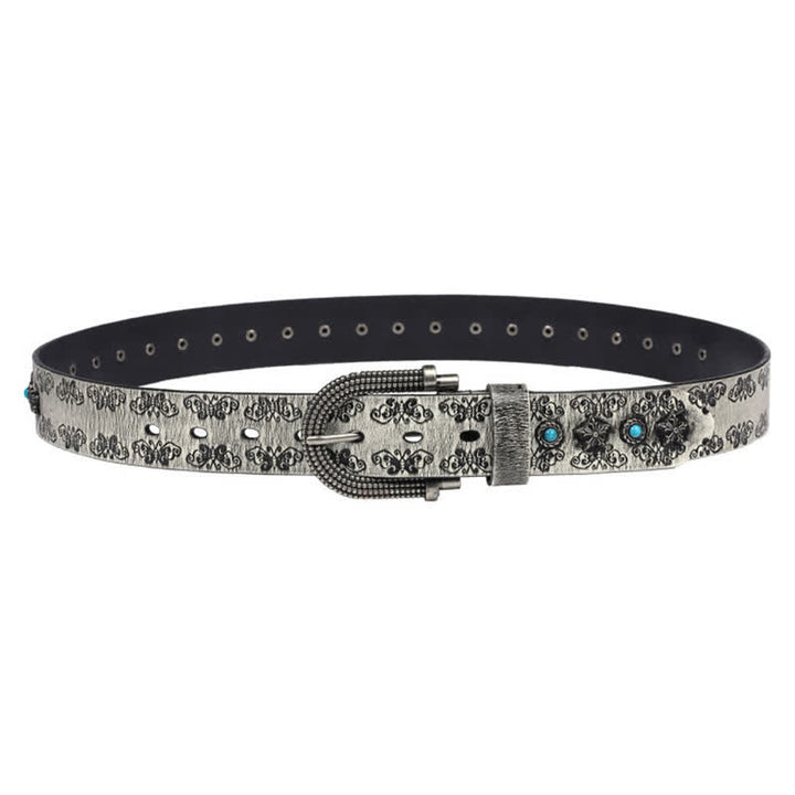 Ceinture en cuir pour homme avec incrustations turquoise et motif papillon