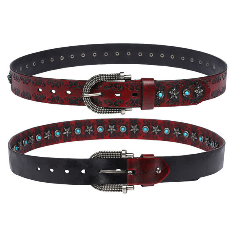 Ceinture en cuir pour homme avec incrustations turquoise et motif papillon
