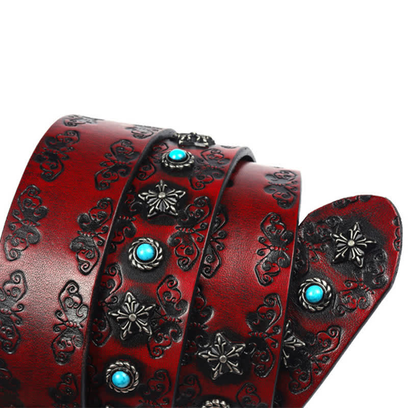 Ceinture en cuir pour homme avec incrustations turquoise et motif papillon
