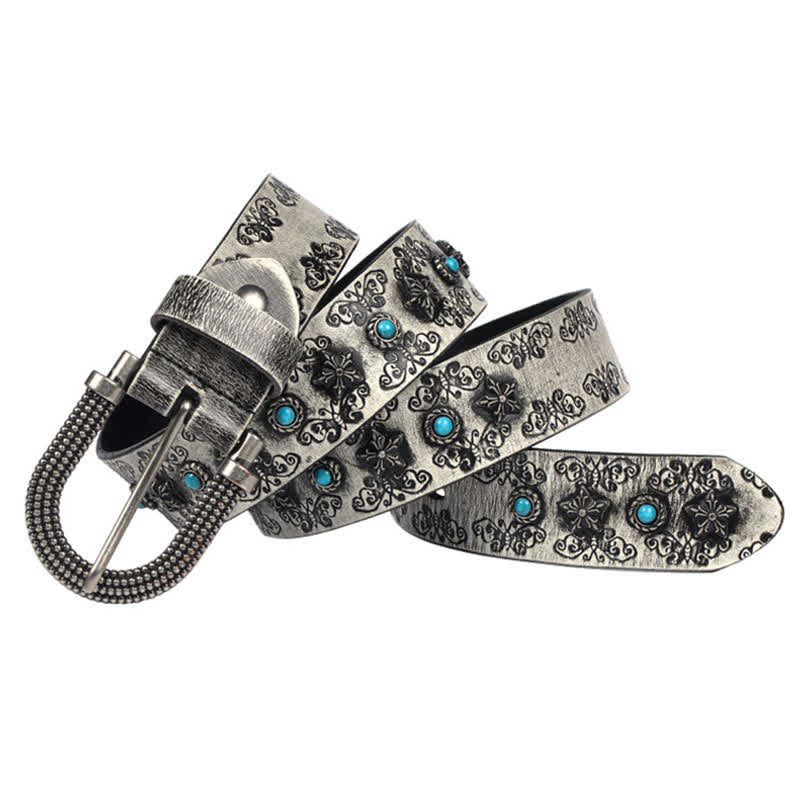 Ceinture en cuir pour homme avec incrustations turquoise et motif papillon