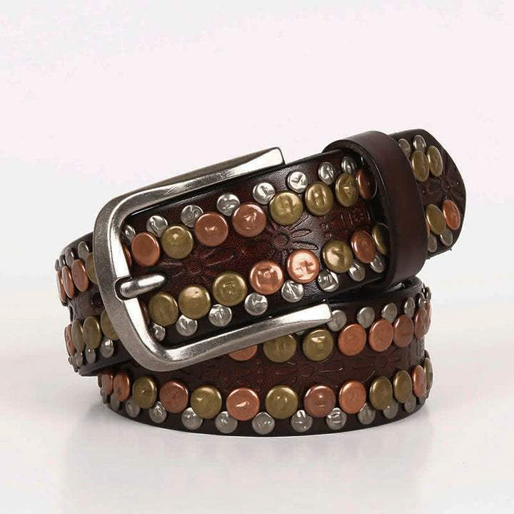 Ceinture en cuir cloutée à rivets et boutons multicolores pour homme