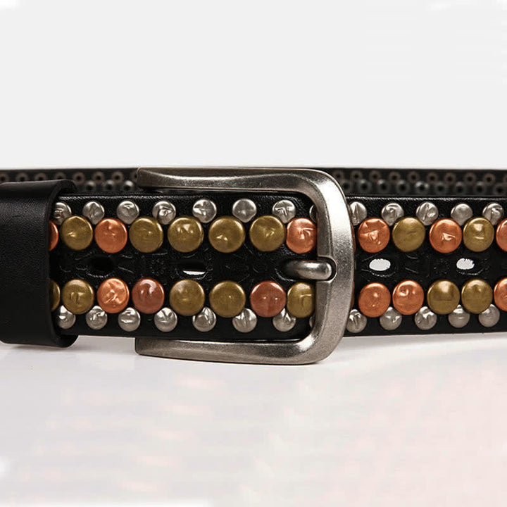 Ceinture en cuir cloutée à rivets et boutons multicolores pour homme