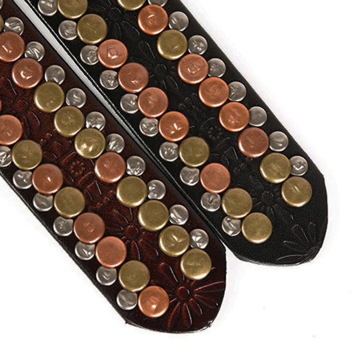 Ceinture en cuir cloutée à rivets et boutons multicolores pour homme