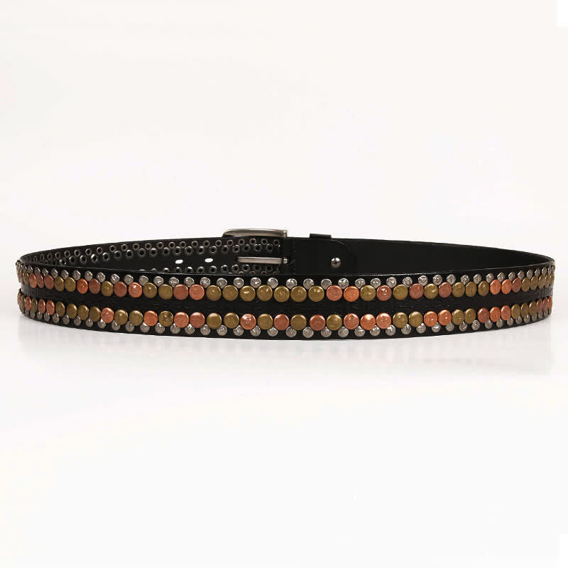 Ceinture en cuir cloutée à rivets et boutons multicolores pour homme