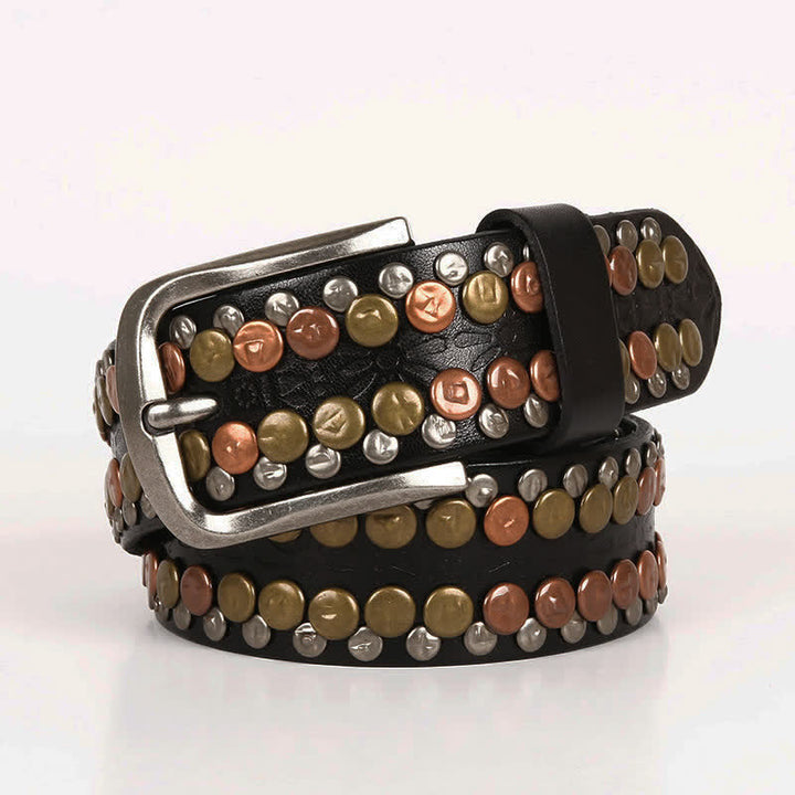 Ceinture en cuir cloutée à rivets et boutons multicolores pour homme