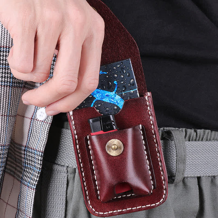 Mini étui à cigarettes portable en cuir avec ceinture
