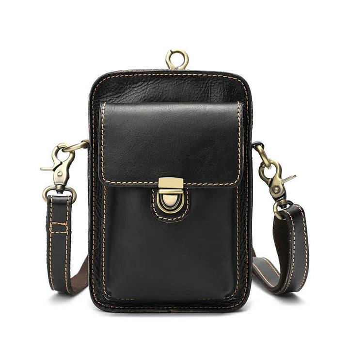 Sac ceinture vintage en cuir tanné végétal - Noir - image 9