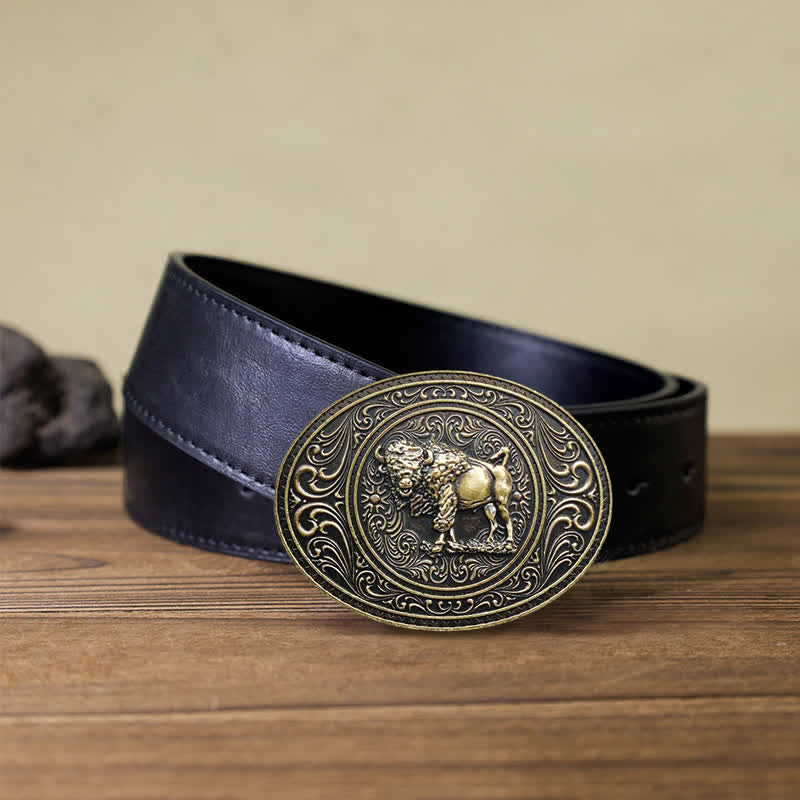 Ceinture en cuir à boucle pour homme avec motif animal sauvage, ours et taureau