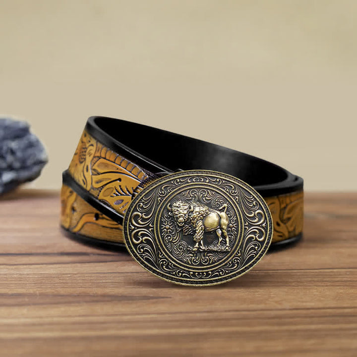 Ceinture en cuir à boucle pour homme avec motif animal sauvage, ours et taureau