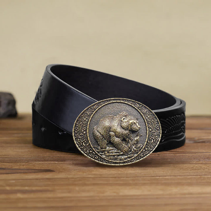Ceinture en cuir à boucle pour homme avec motif animal sauvage, ours et taureau
