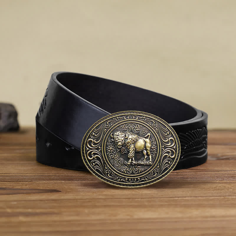 Ceinture en cuir à boucle pour homme avec motif animal sauvage, ours et taureau