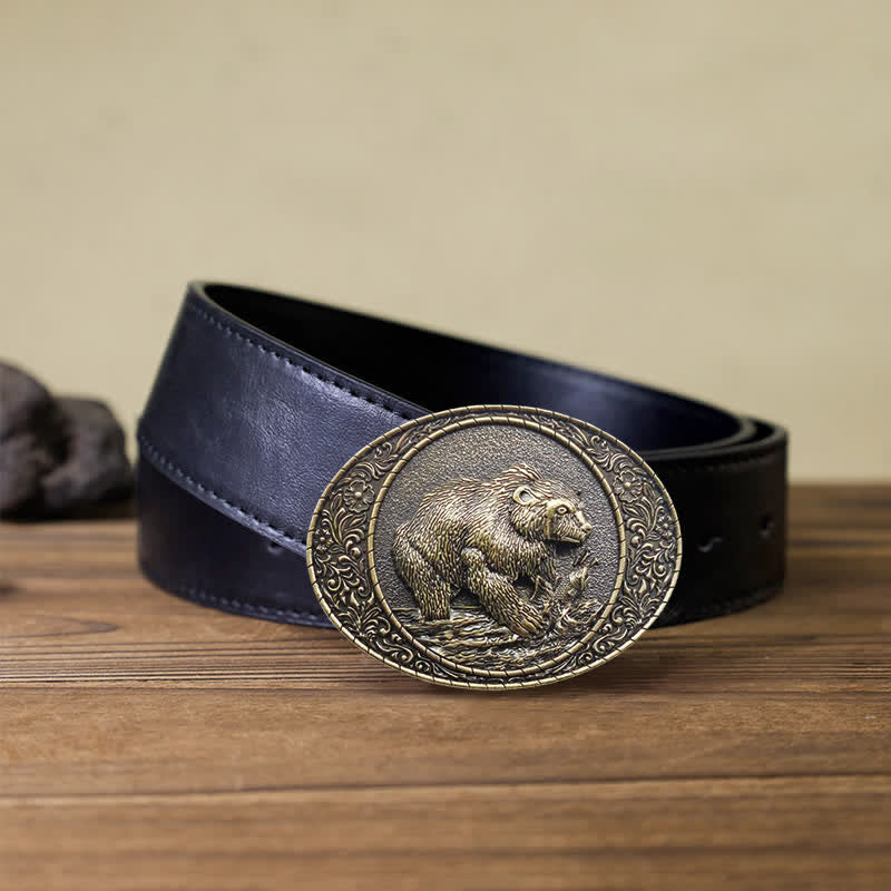 Ceinture en cuir à boucle pour homme avec motif animal sauvage, ours et taureau